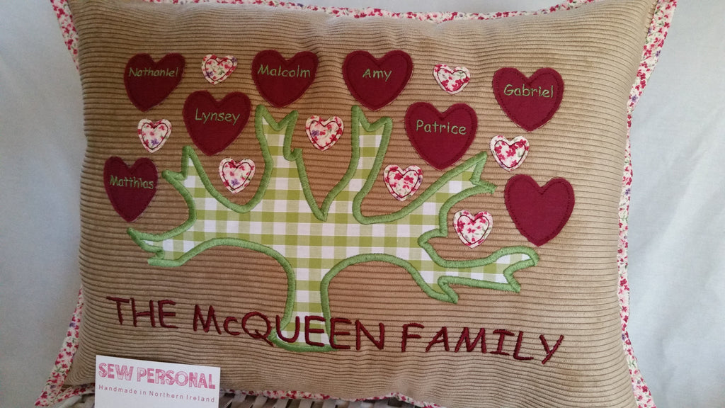 Embroidered family tree clearance cushion