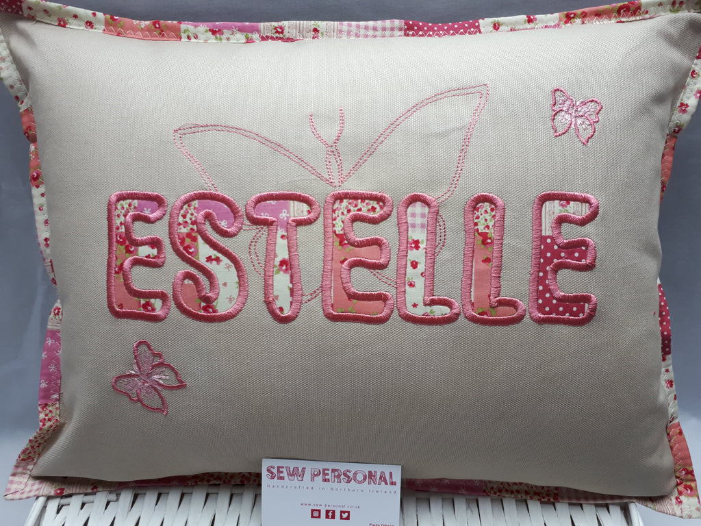 Personalised Cushion with Embroidered Butterflies